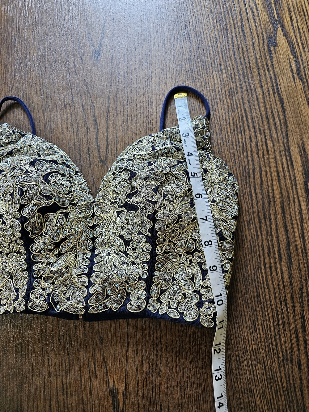 B Darlin Gold Embellished Navy Beaded Bustier Top Size Womens 0 - Picture 7 of 8